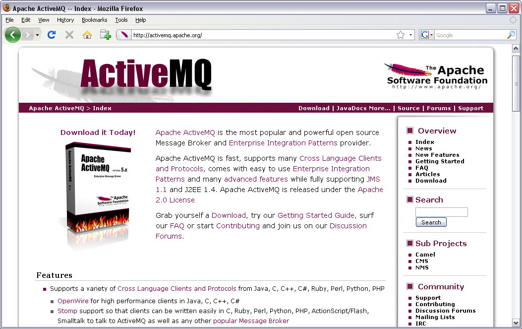 Abb. 1: Produktkarton auf der Homepage von Apache ActiveMQ