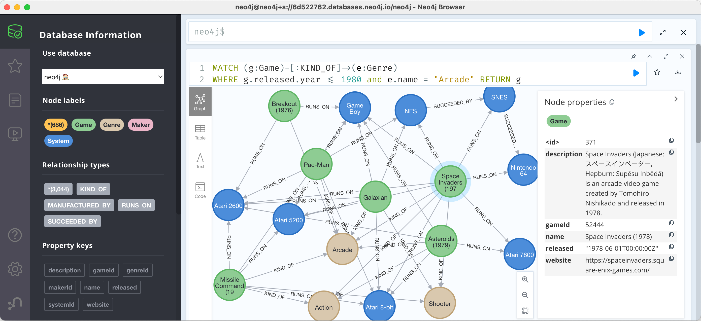 Abb. 3: Daten explorieren im Neo4j Browser, per Cypher-Abfrage und interaktiv