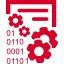 data-management interface symbol with gears and binary code numbers