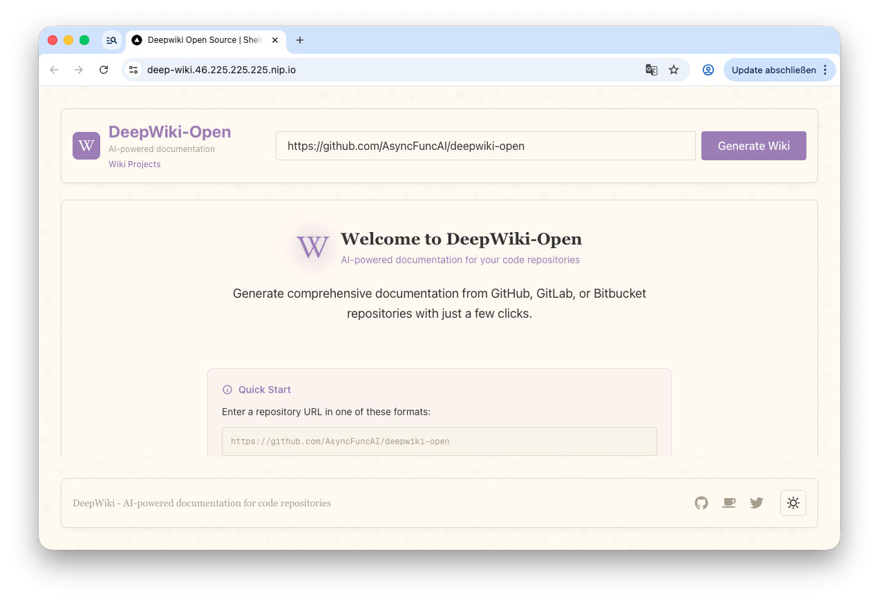 DeepWiki-Open, Startseite