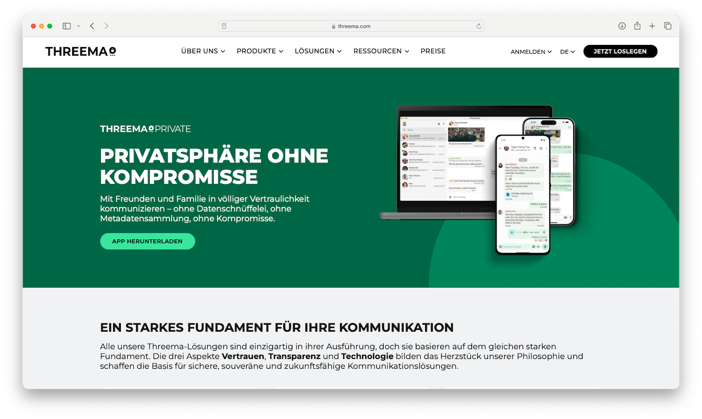 Landingpage von Threema